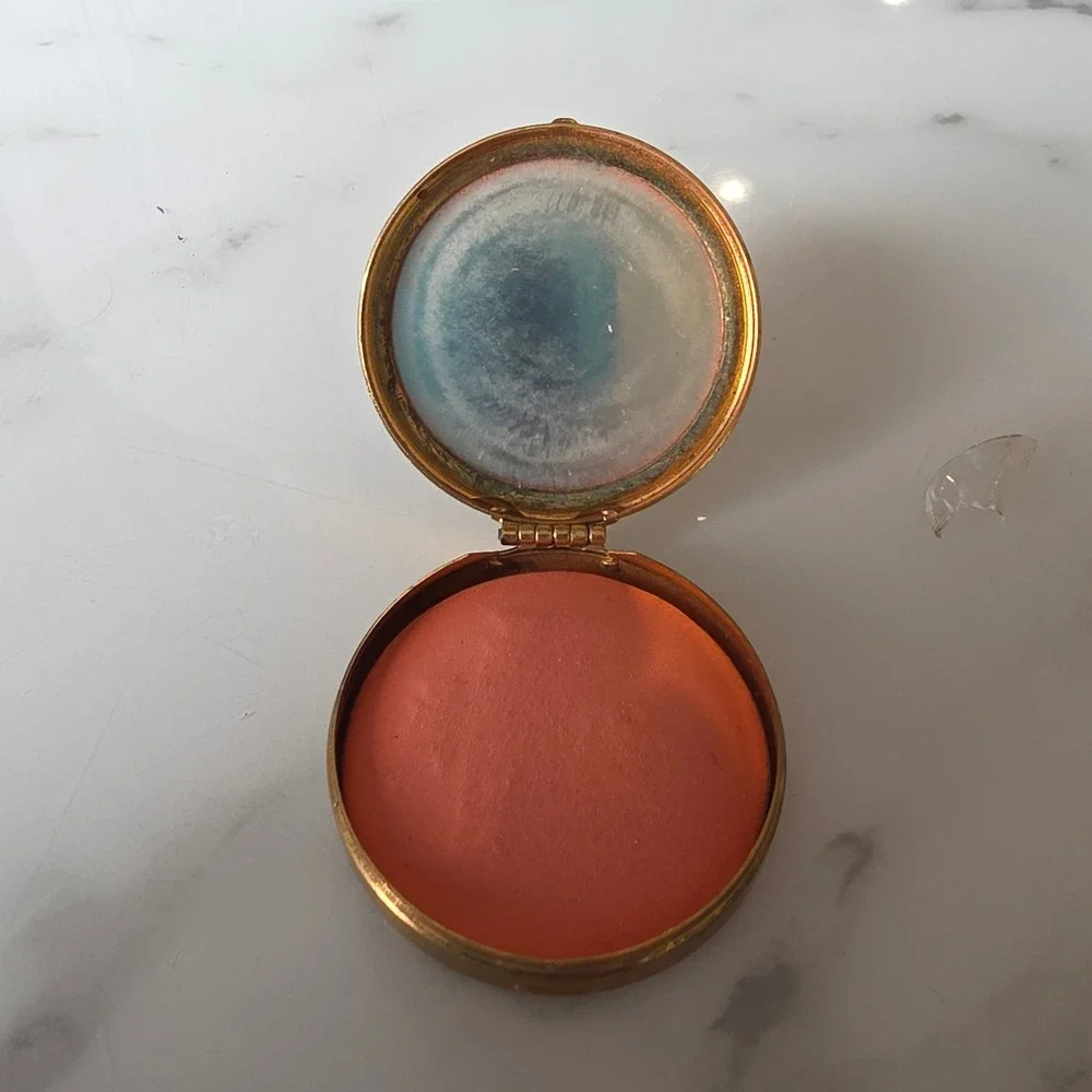 Vintage Princess Pat Rouge Compact w/ Original Makeup & Puff Gold Tone Art Deco